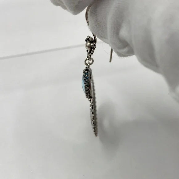 Hand Crafted Sterling Silver Blue Topaz Gemstone Earrings Pierced - Picture 9 of 12